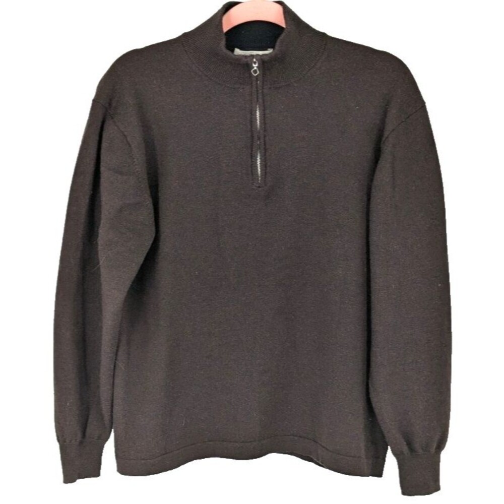 Pronto Uomo Womens Extra Fine Merino Wool Sweater SIZE L Quarter Zip Brown